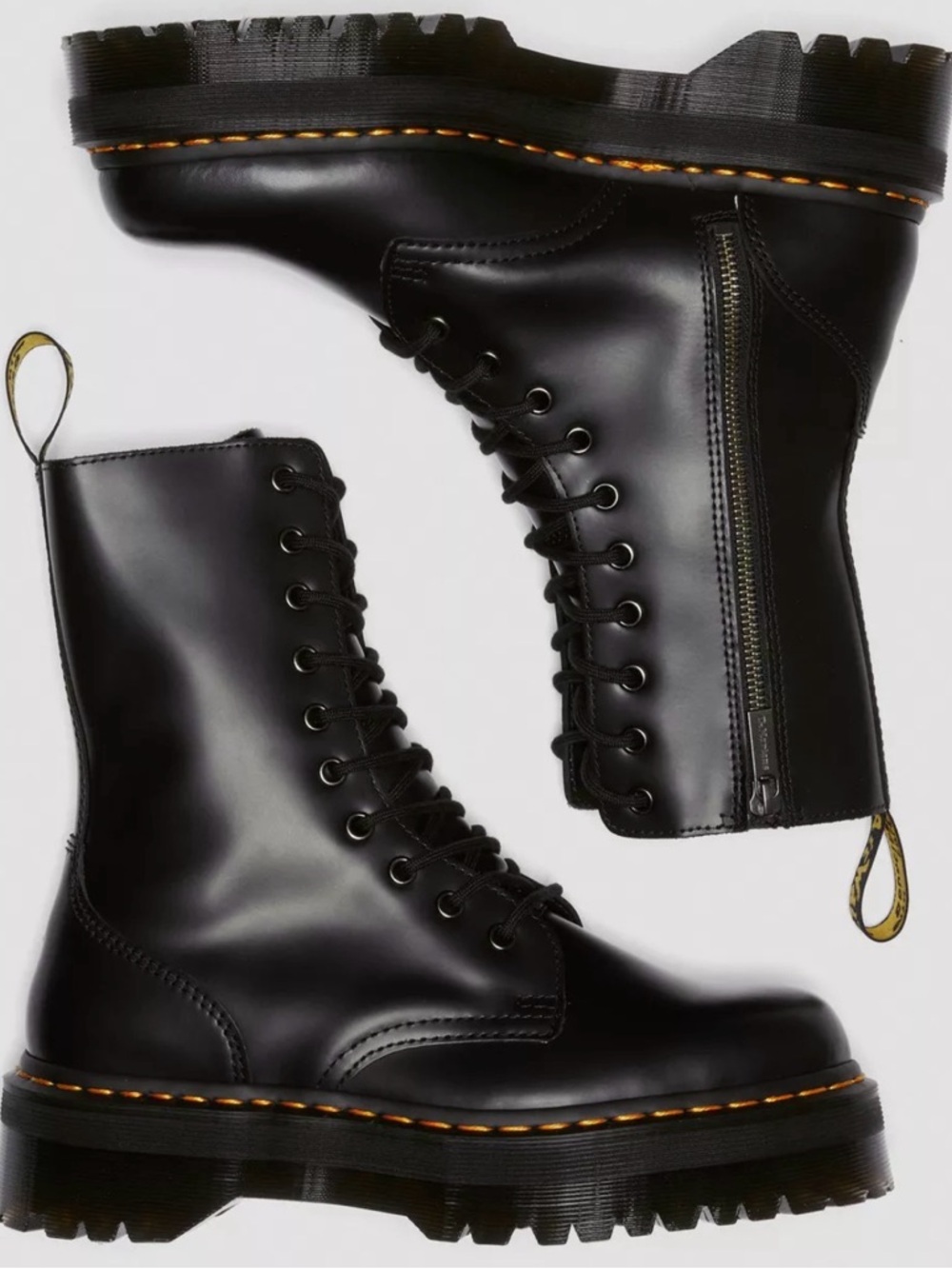 Black Lace-Up Combat Boots with Side Zip - Women's